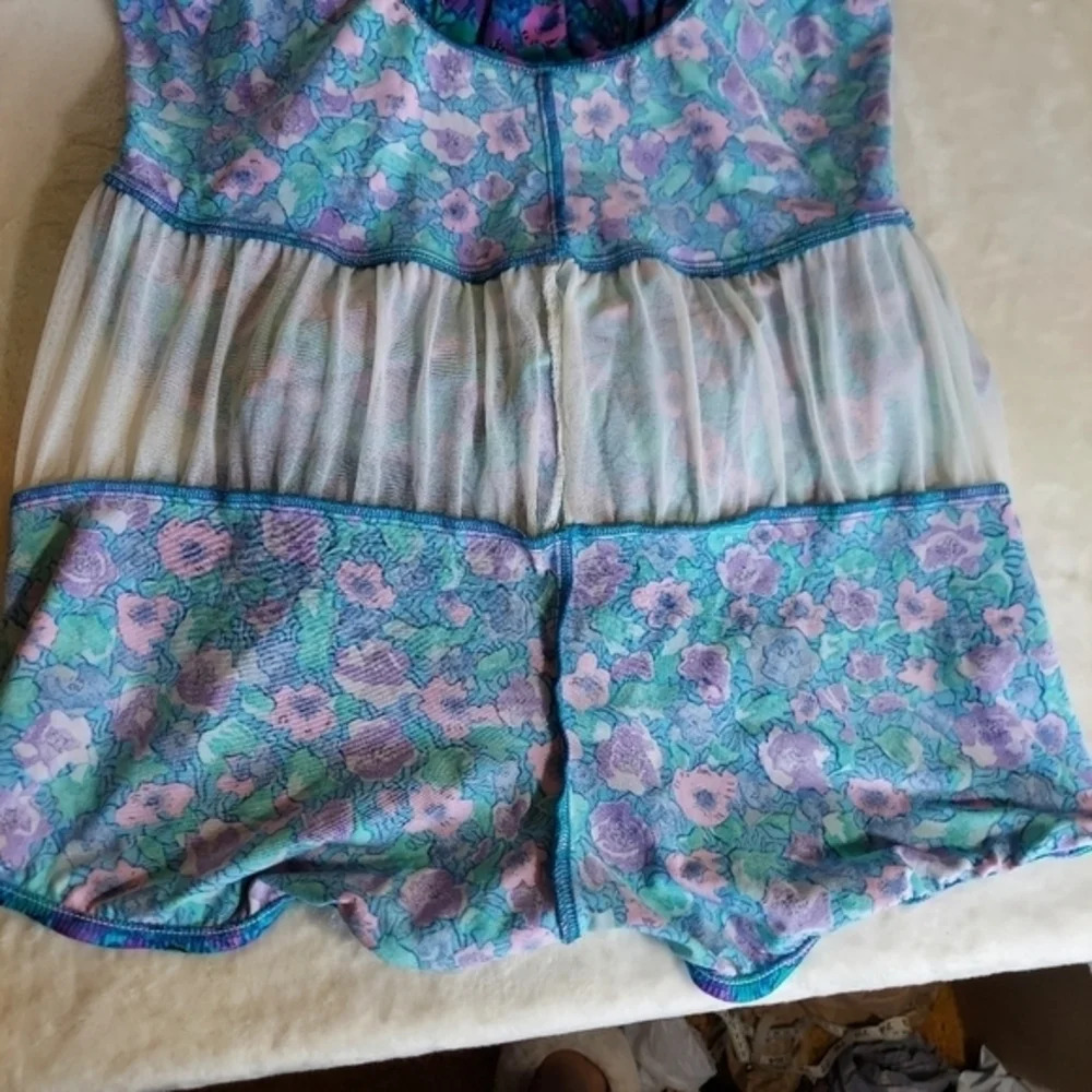 Maxine of Hollywood Blue Green‎ Purple Pink Floral Swimsuit with side splits - Picture 6 of 14